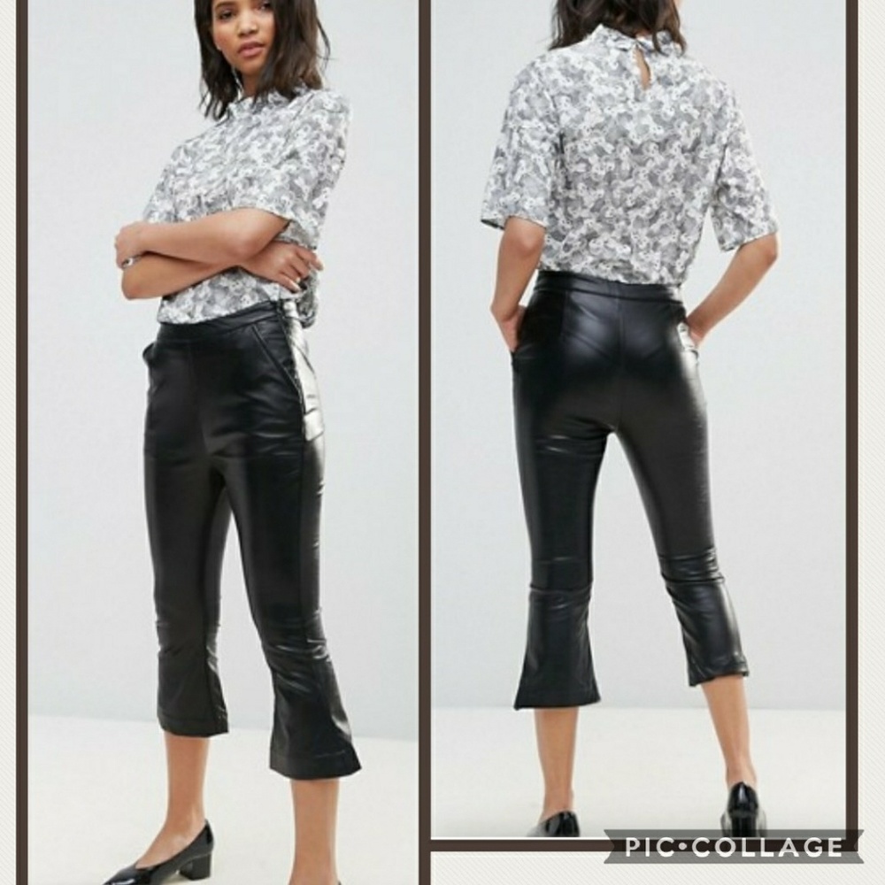 Neon Rose (Asos) pleather kick flare pants, NWT